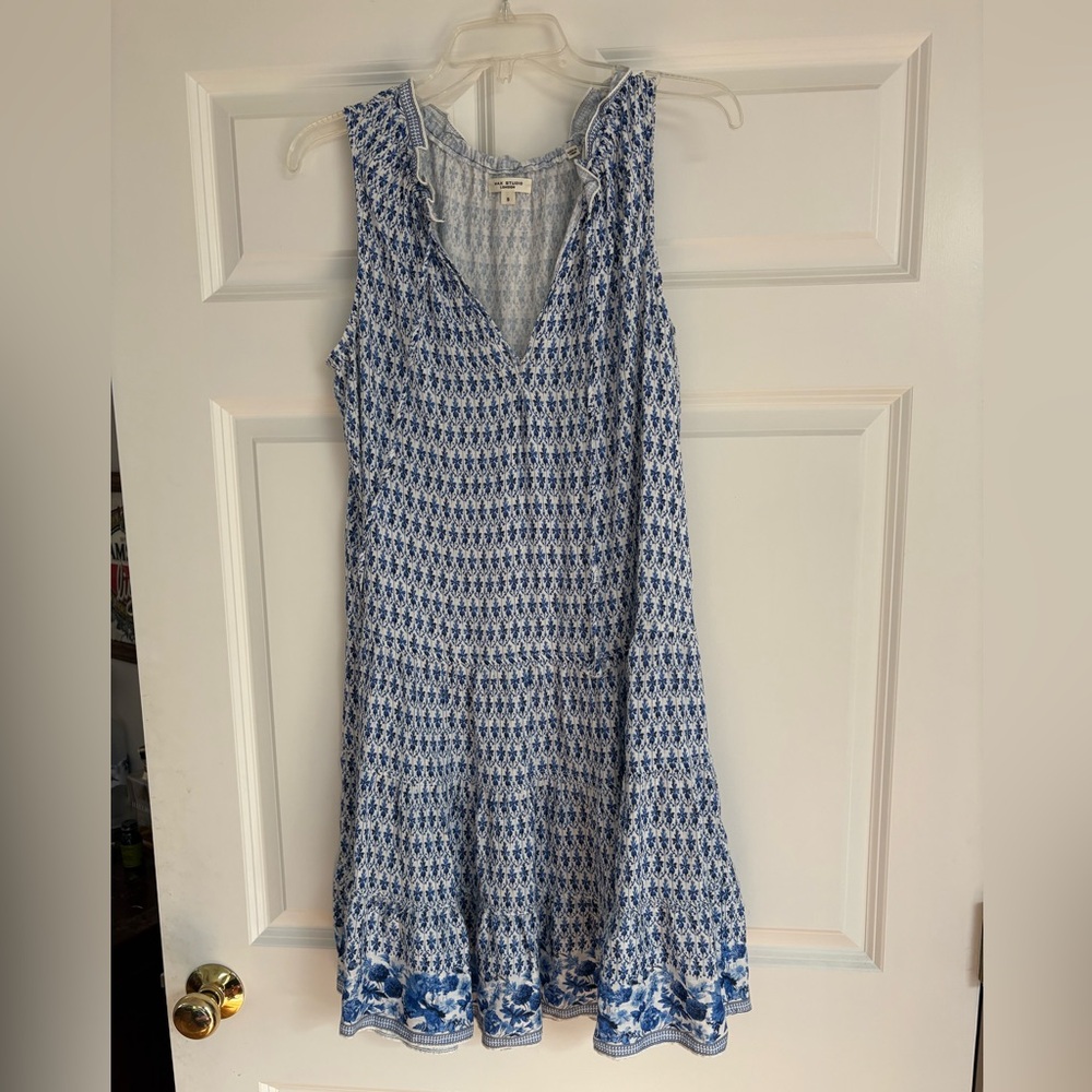Max Studio Blue and White Patterned Midi Dress